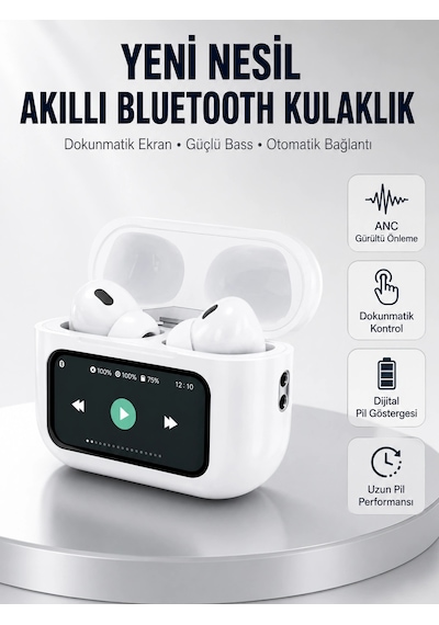 Dokunmatik Ekranlı Bluetooth Kulaklık Anc Gürültü Önleme Suya Dayanıklı Yeni Nesil Renkli