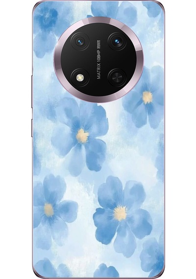 Honor Magic 7 Lite Uyumlu Mavi Çiçekler Baskılı Silikon Kılıf Renkli