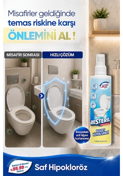 Klozet Temizleyici Hızlı Etkili Dezenfektan Sprey Klozet Kapağı Temizleyici Alkolsüz Hipokloröz Asit Tuvalet Koku Giderici 200 ML