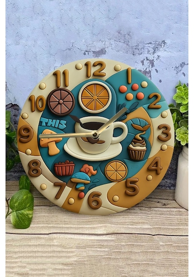 Kahve Ve Tatlı Temalı 3d Görünümlü Mdf Duvar Saati 33 Cm Sdw154 Renkli
