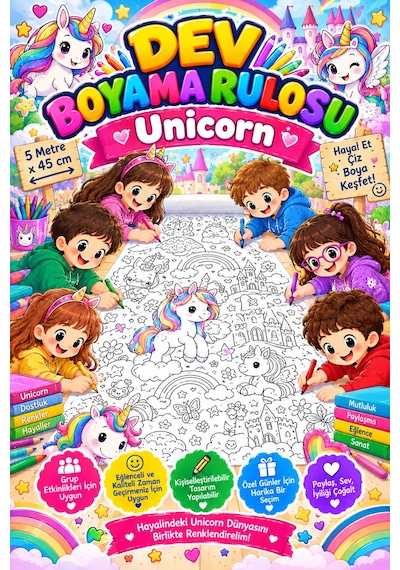 Unicorn Magic Tek Boynuzlu At Dev Boyama Kağıdı Boyama Rulosu Büyük Boy 5 Metre - 808527452