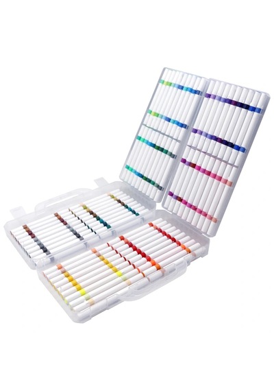Crafty Co. 80 Renk Çift Uçlu Akrilik Boya Kalemi Seti - Akordeon Çantalı, Ahşap, Cam Ve Kumaş Uyumlu Multi-surface Marker