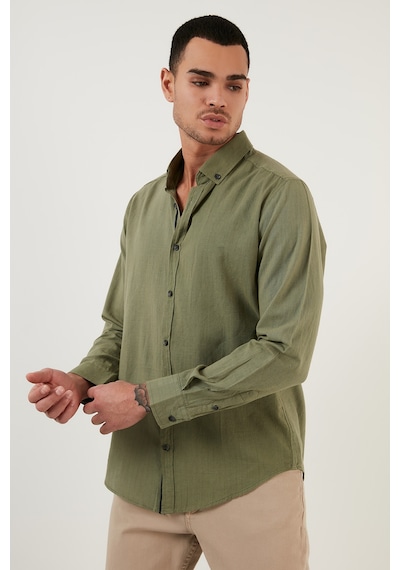 Buratti Pamuklu Regular Fit Düğmeli Yaka Erkek Gömlek Cf20S111871 Haki