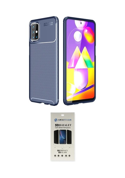 Cep Samsung Uyumlu Galaxy M31s Kılıf Eksen Form Prime İkili Koruma Seti Najmaddin Siyah