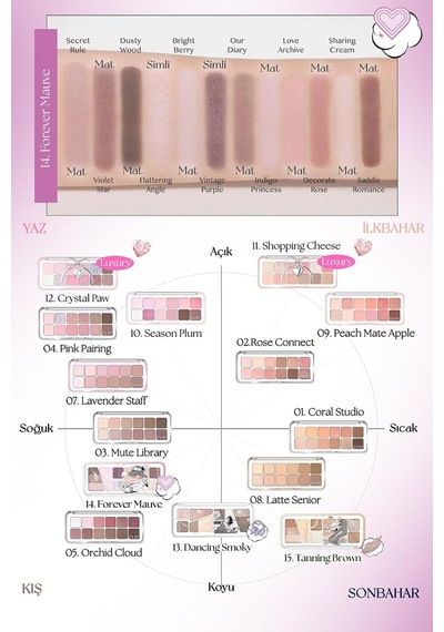 Hafif Dokulu Yoğun Renklere Sahip Göz Farı Paleti Pro Eye Palette Air 14 Forever Mauve Diğer