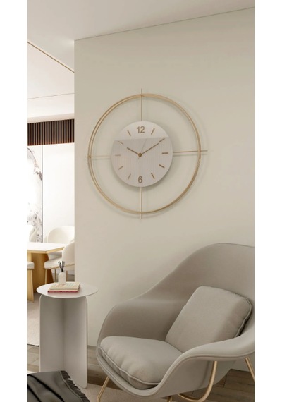 MetaQuartz Aksesuar (Büyük Boy-55*55 cm)Gold Deluxe Ledli Pilli - Beyaz Göbek - Modern Dekoratif Saat