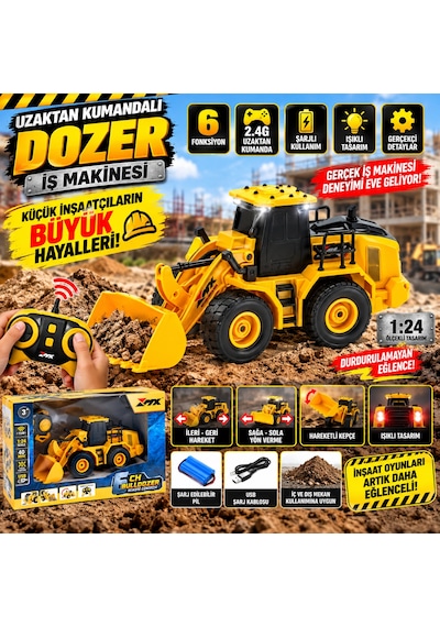 Uzaktan Kumandalı Şarjlı 6 Fonksiyonlu Dozer Kepçe İş Makinesi Oyuncak