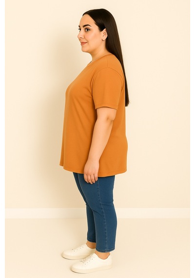 Koza Butik Kadın Büyük Beden Kısa Kollu Basic Oversize T-shirt 1976-25 Siyah