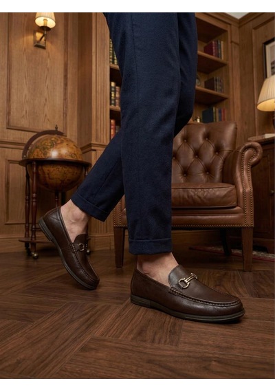 Komcero 6y3546-189 Erkek Hakiki Deri Tokalı Comfort Loafer Ayakkabı Kave