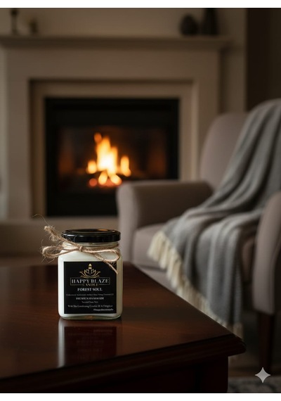 Forest Soul Sedir & Sandal Ağacı Kokulu El Yapımı Soya Mumu Happy Blaze Candle Beyaz
