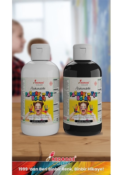 Siyah-beyaz Parmak Boyası 2'li Set 2x250gr Yıkanabilir, Toksik İçermez, Çocuk Okul Kreş İçin