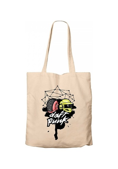Daft Punk Cartoon Head Krem Kanvas Bez Çanta Krem