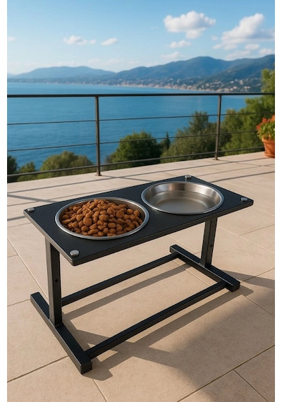 Reyo Ok-ay Store Aybisev 4 Xl Boy Büyük Irk Köpekler İçin Yükseltilebilir Metal Mama Su Kabı Standı Siyah