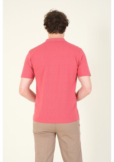 Giyim Dünyası Erkek Desenli Cepli Polo Yaka T-shirt Gül 001