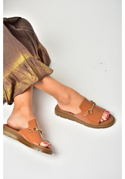 Fox Shoes U291099303 Taba Hakiki Deri Kadın Terlik Taba-hakiki Deri Taba