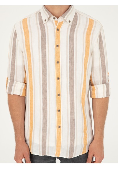 Cacharel Turuncu Slim Fit %100 Keten Gömlek