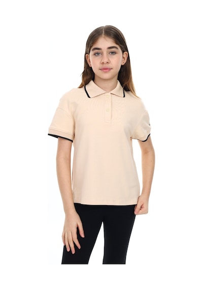 Toontoy Kids Toontoy Kız Çocuk Baskılı Polo Yaka Çıtçıtlı Kısa Kollu Tişört - Yırtmaçlı Bej