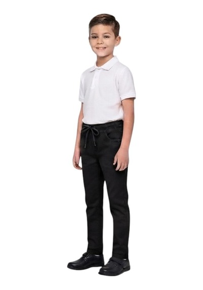 Erdem Kıds Unisex Erkek Kız Çocuk Beli Lastikli Boru Paça Kanvas Keten Siyah Okul Pantolonu Siyah Siyah