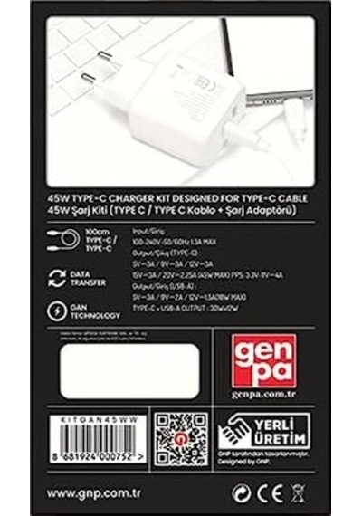 Gnp Genpa 45w Gan Şarj Adaptörü Ve Type-c Kablo Seti