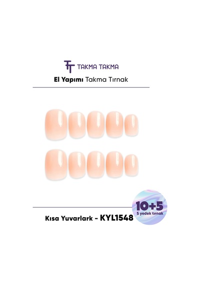 15'li Ten Rengi Kısa Yuvarlark Kyl1548 Tekrar Kullanılabilir El Yapımı Protez Takma Tırnak M