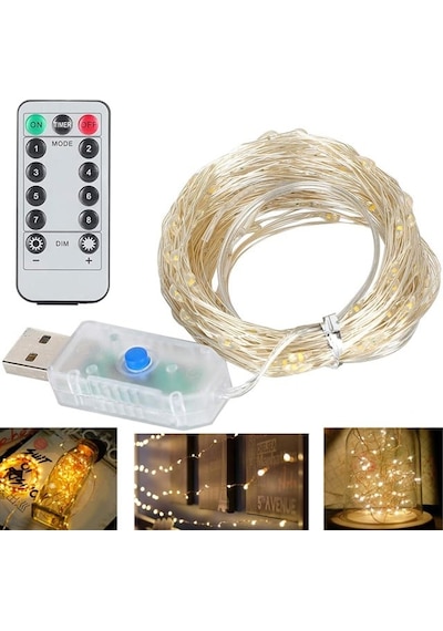 Powermaster Pm-37723 Usb Girişli Uzaktan Kumandalı 30 Metre 8 Modlu Günışığı Dekoratif Yılbaşı - Peri Led Işık