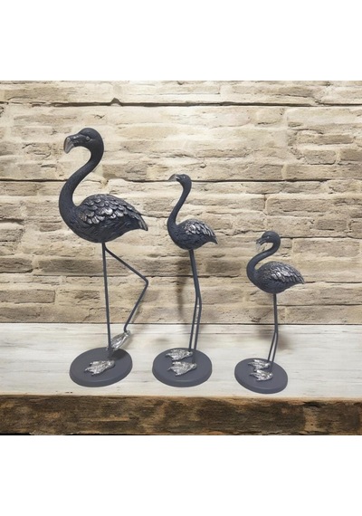 Metal Ayaklı 3 Lü Flamingo Gri-Eskitme