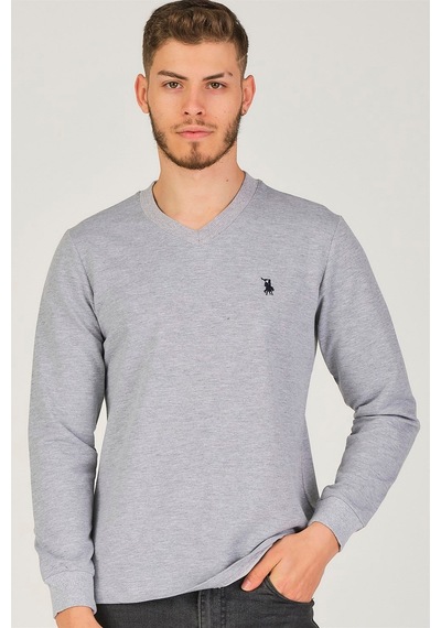 V4002 Dewberry V Yaka Erkek Sweatshırt-gri Gri