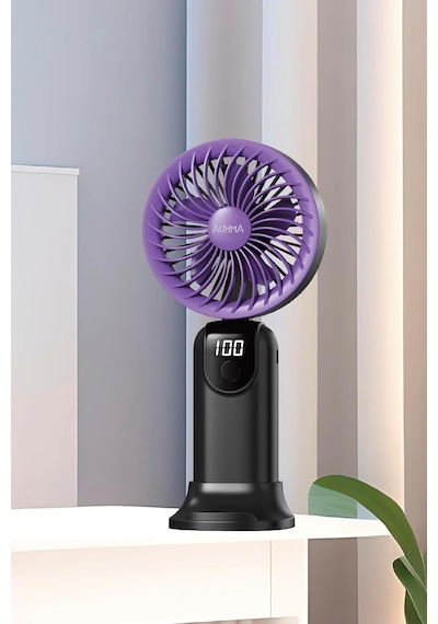 Ayrex Robeve Auhma Aufn19 5 Kademeli Güçlü El Fanı Mini Fan Şarjlı Taşınabilir Mini Vantilatör, Dijital Ekr