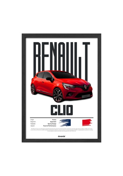 Renault Clio Araba Siyah Ahşap Çerçeveli Poster, Dekoratif Duvar Tablosu