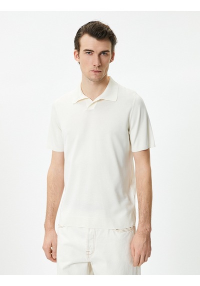 Koton Polo Yaka Triko Kazak Slim Fit Kısa Kollu Kırçıllı Ekru 4sam70008ht Ekru