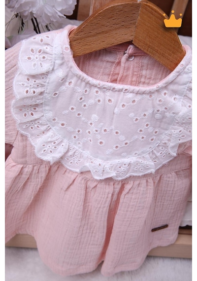 Babyhola Kız Bebek Çocuk Yazlık Elbise Müslin Önlüklü Şortlu Takım 22410 Somon
