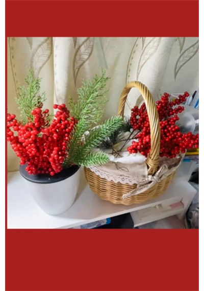 2 Adet Şık Kırmızı Yapay Meyve Dalları 22 Cm 8.66 Noel Ağacı Süsü, Dıy El Sanatları, Düğün &