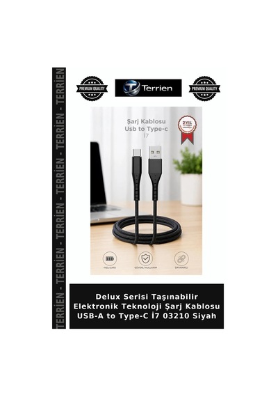 Delux Serisi Taşınabilir Elektronik Teknoloji Şarj Kablosu Usb-a To Type-c İ7 03210 Siyah
