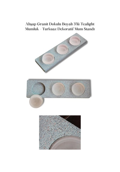 Ahşap Granit Dokulu Boyalı 3 Lü Tealight Mumluk Turkuaz