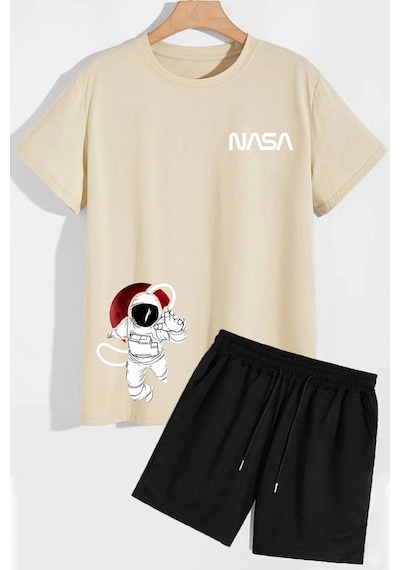 Uyguntarz Nasa Şort T-shirt Eşofman Takımı Bej