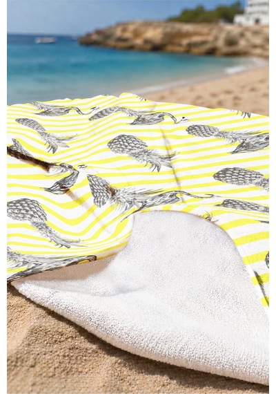 Flamingo Ananas Tropikal Çizgili Plaj Havlusu - Sarı Beyaz Modern Marine Hızlı Kuruyan Havlu Örtü Bulut Esinti