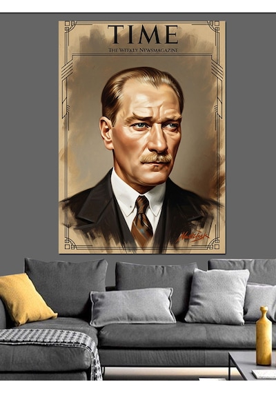 Time Kapak Ve Mustafa Kemal Atatürk Dekoratif Kanvas - Mdf Ahşap Tablo