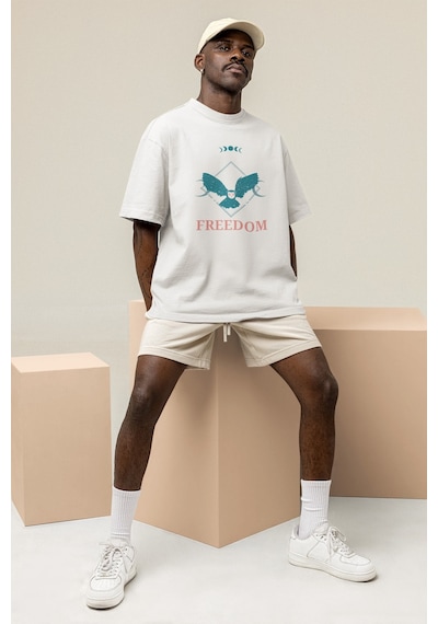 Noıssey Freedom Tasarımlı Unisex Oversize Beyaz T-shirt
