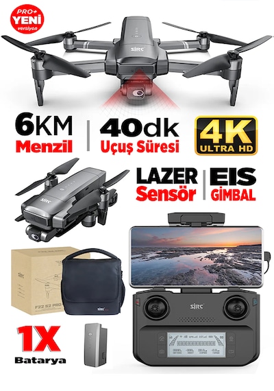SJRC F22 S2 Pro+ 4K Kameralı Drone Seti - 6KM Menzil+Çarpışma Sensörü+40 Dakika Uçuş Süresi+Çanta+EIS Gimbal