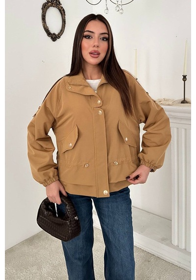 Alemdarshop Camel Çıtçıt Detaylı Ceket