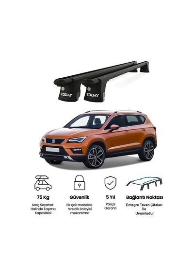Trio-ı Seat Ateca 2016 Ve Sonrası Uyumlu Siyah Kilitli Ara Atkı 120cm Port Bagaj Tavan Barı
