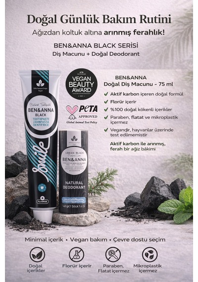 Ben&anna Aktif Karbon Doğal Diş Macunu Florürlü + Urban Black Doğal Deodorant 40 G,
