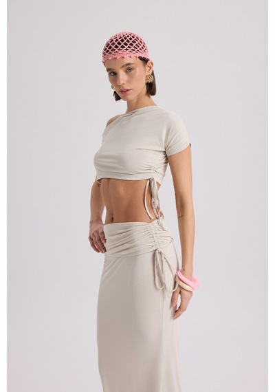 Mai Collection Mai Studios Co. Ivan Büzgülü Bej Crop Etek Takım Bej