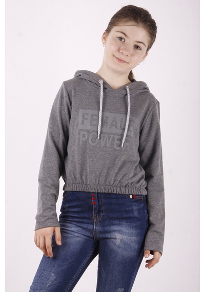 Toontoy Kız Çocuk Female Power Baskılı Sweatshirt Antrasit Melanj