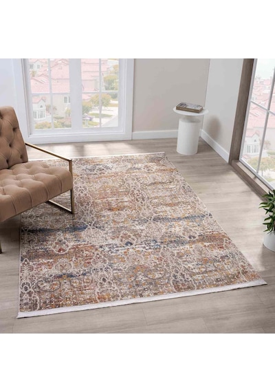 Bej Çok Renkli Klasik Eskitme Desenli Halı - Ns0250ba