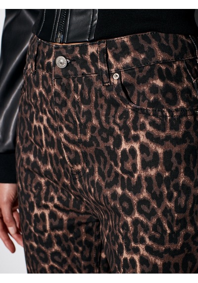 Dilvin 72083 %100 Pamuk Leopar Straight Jean-kahve Kahve