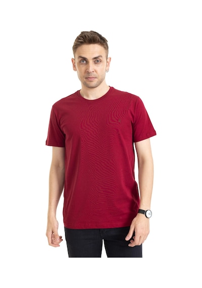 Erkek Yuvarlak Yaka %100 Pamuklu Yüksek Kalite Regular Kalıp Düz Basic T-shirt 212 - Bordo