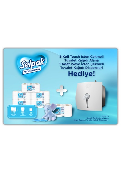 Selpak Professional Touch İçten Çekmeli Tuvalet Kağıdı 120 M 12'li X 5 Koli + Wave Dispenser Hediyeli
