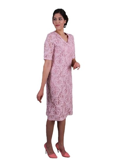 Nidya Moda Büyük Beden Kadın Pembe Dantel Elbise-4161P Pembe