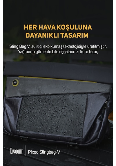 Divoom Pixoo Slingbag-v Siyah Ledli Ekran App Kontrollü Postacı Çantası-su Geçirmez Siyah